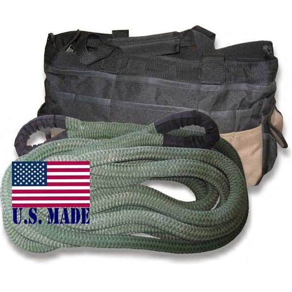 Safe-T-Line U.S. made "MILITARY GREEN" Safe-T-Line Kinetic Recovery (Snatch) ROPE - 1 inch X 30 ft with Heavy-Duty Carry Bag (4X4 VEHICLE RECOVERY) PKOD0130B - main